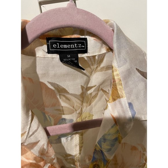 Elementz Sheer Floral Blouse 3/4 Sleeve Button Down Shirt Top Cream Size M - Picture 9 of 12